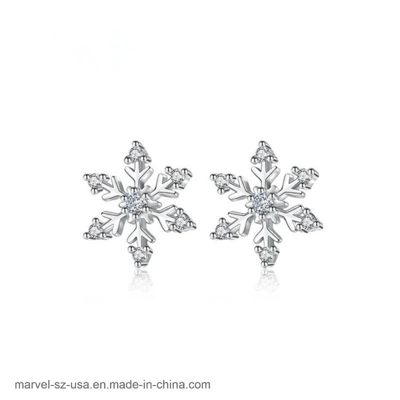 Generous Snow Flake Shape Cubic Zirconia 100% 925 Sterling Silver Stud Earrings