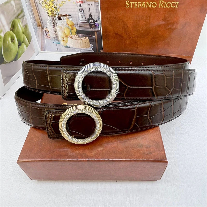 Hot Sale Fashion Stone Diamond Metal Buckle Adjustable Women PU Leather Belt