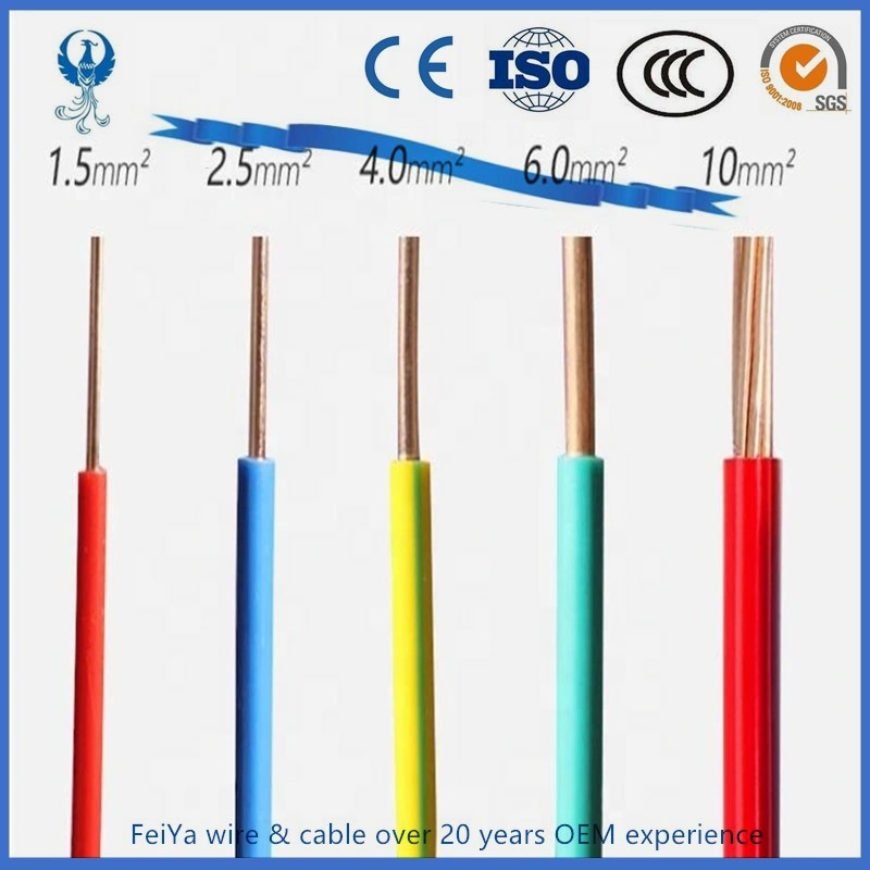 4mm2 6mm2 10mm2 10mm de aluminio/cobre Single Core Cu al aislamiento de plástico de PVC 450 750V Nh Zr BV Blv Cable eléctrico para la casa4mm2 6mm2 10