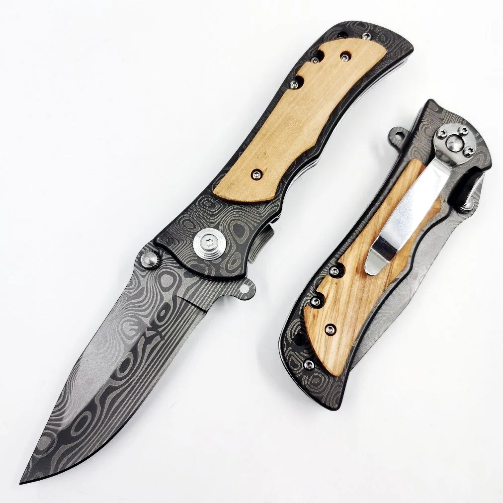 Pk-339tl Browning 339 Damascu Steel Grains Engraved Outdor Camping Folding Pocket Knife