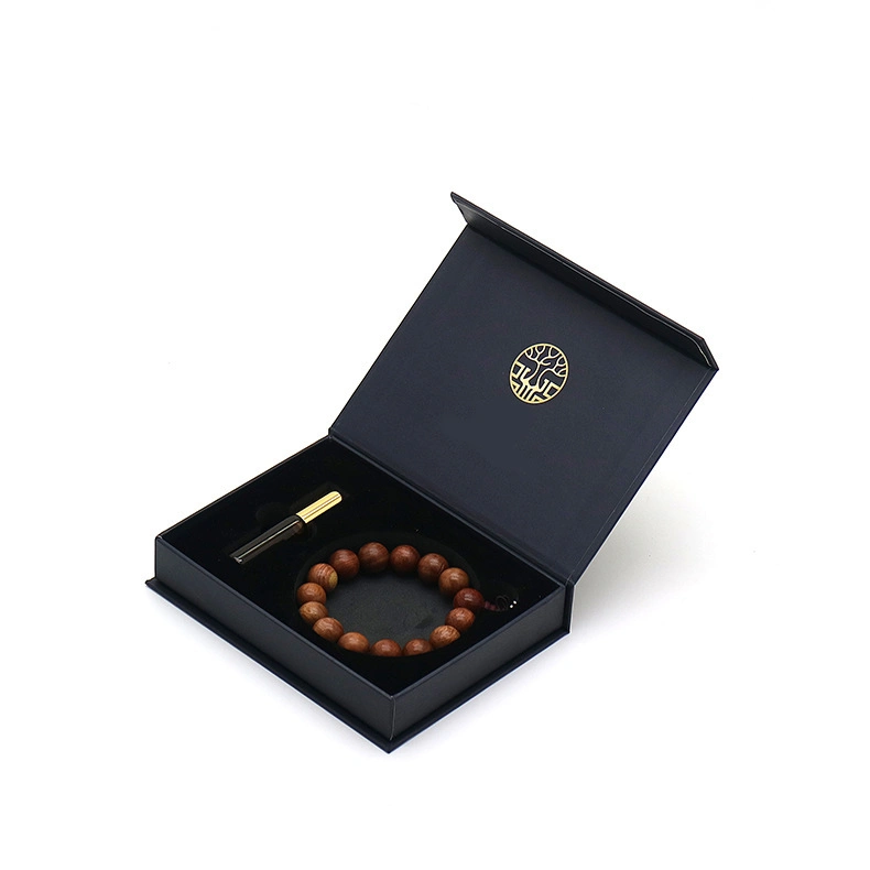 Wood Wrist Mala Hand Carved Beads Bracelet Wooden Art Collection Gift Packaging Box Luxury Black Lid Box