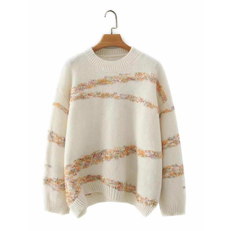 Ladies Irregular Stripe design Type Yarn Jacquard Knitted Pullover