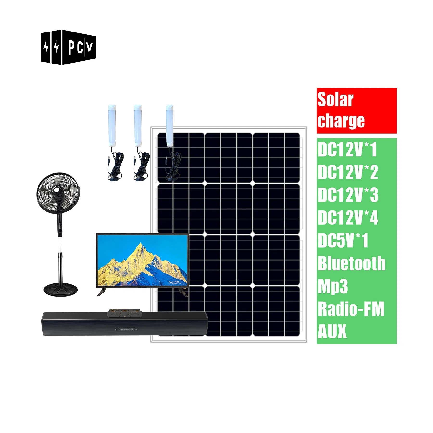 Lithium Ion Battery Built-in Solar Home System DC 12V DC 5V Power System Power TV+Bulb+Lamp+Fan Phone Solar Speaker