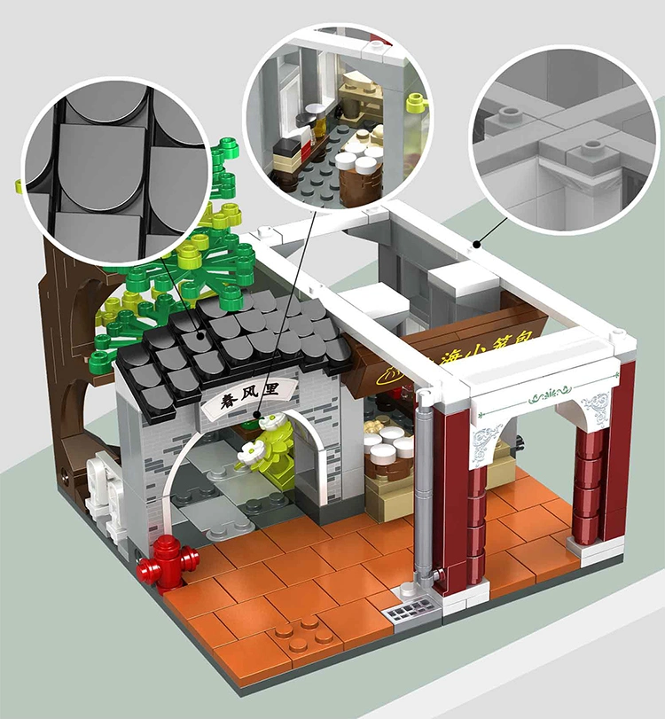 [ووما] لعب بالجملة مورّد [تشينا تاون ستي] منزل حضارة شارع 3D بناء كتلة الطوب البناء نموذج لعبة
