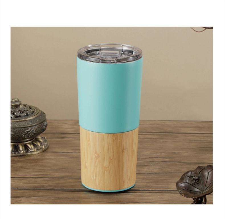 Linkfine Set of 2 Premium Bamboo/Colored Stainless-Steel Smart Thermal Mug with Infuser - Insulated Bamboo Tea Infuser Bottle for Tea, Travel Tumbler