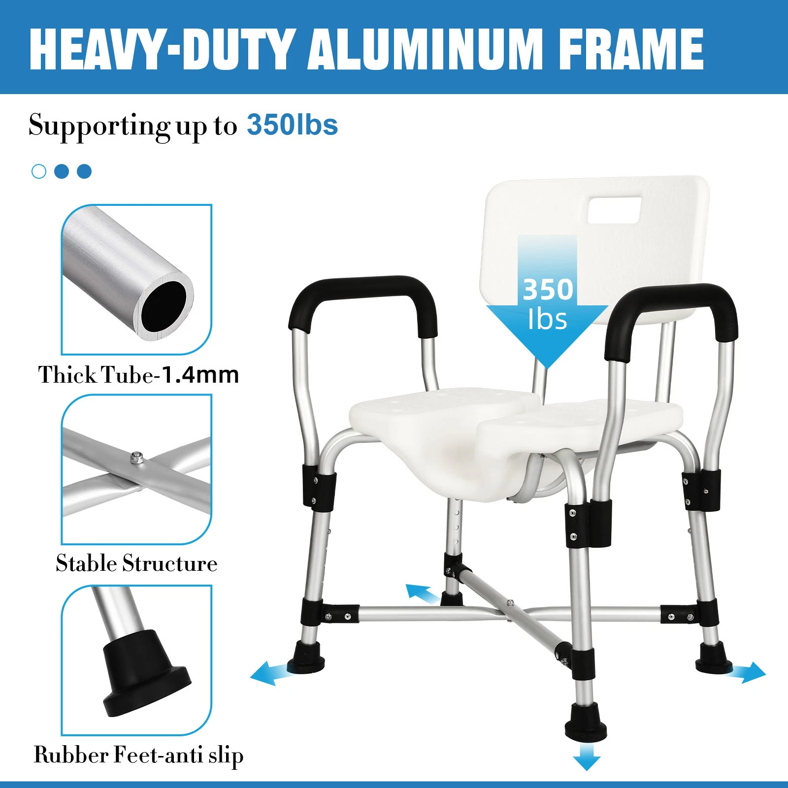 Heavy Duty Heinsy Bañera Ducha silla con brazos portátiles banqueta acolchada ajustable en altura de elevación de piernas para bañera