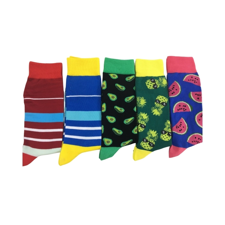 Antibacterial Soft Breathable High Elastic Cotton Colorful Happy Design Aop Men Ankle Crew Socks