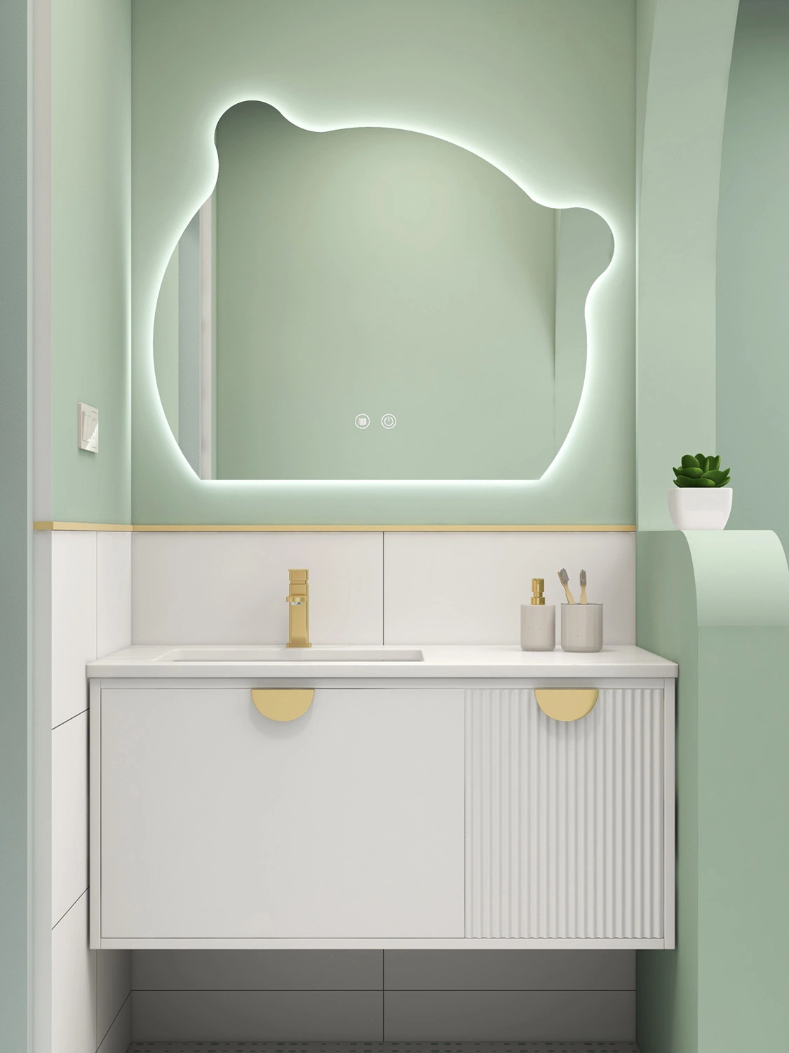 Promoção de vendas armário de casa de banho em madeira sólida de alta qualidade fabricado em Conjuntos de toucador do armário do espelho branco moderno da China