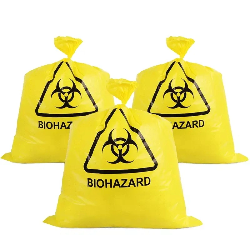 Desechable Lab Medical Flat Tipo 61X81cm o Tamaño personalizado Amarillo Bolsa de residuos de riesgo biológico esterilizable en autoclave