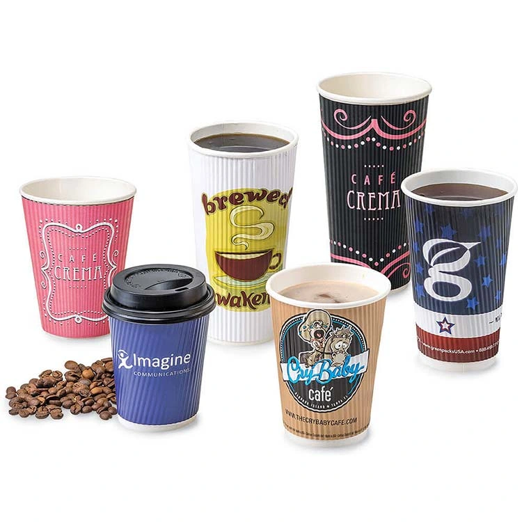 Custom Logo Printed Takeaway 12 Oz Midnight Blue Ripple Wall Paper Coffee Cup - 500 Count Box