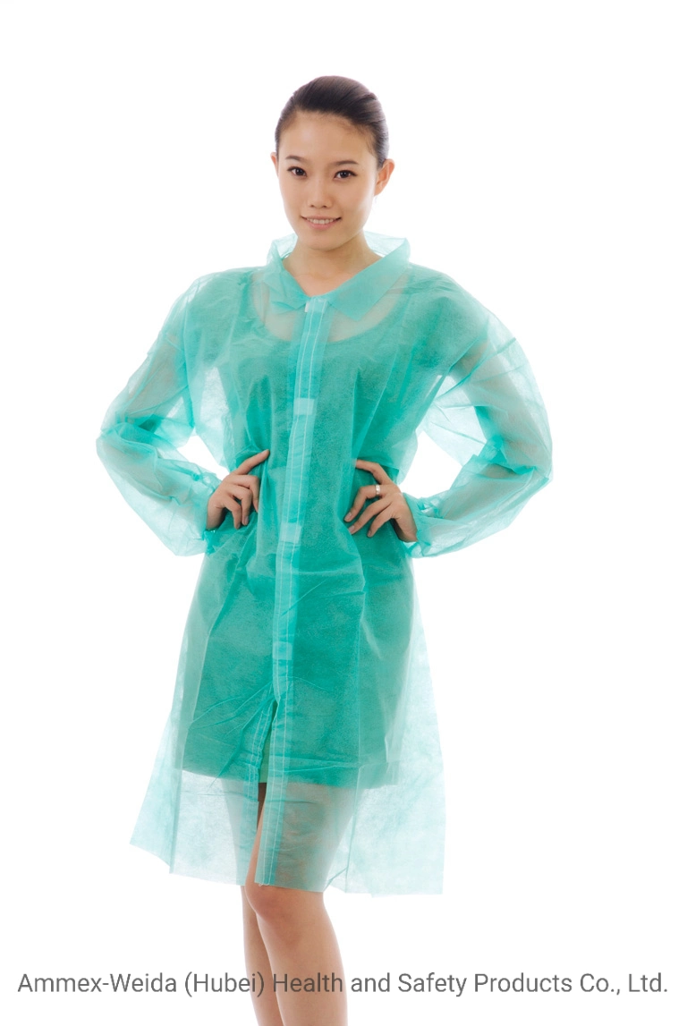 SMS/MP/Non-Woven/Tyvek Material Disposable Use Lab Coat with Velcros for Factory/Producing Process