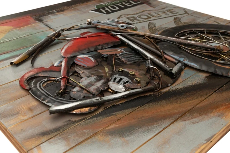 Artes Vancy Metal 3D de arte de pared en madera de la Ruta 66 el arte de la pared de la Motocicleta Metal Decoracion Artesanal pintado de aceite original obra de arte