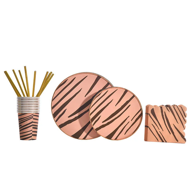 Party Decoration Birthday Stripe Design Disposable Party Tableware Set Paper Cup Dinner Plate for Birthday Party Tableware Set