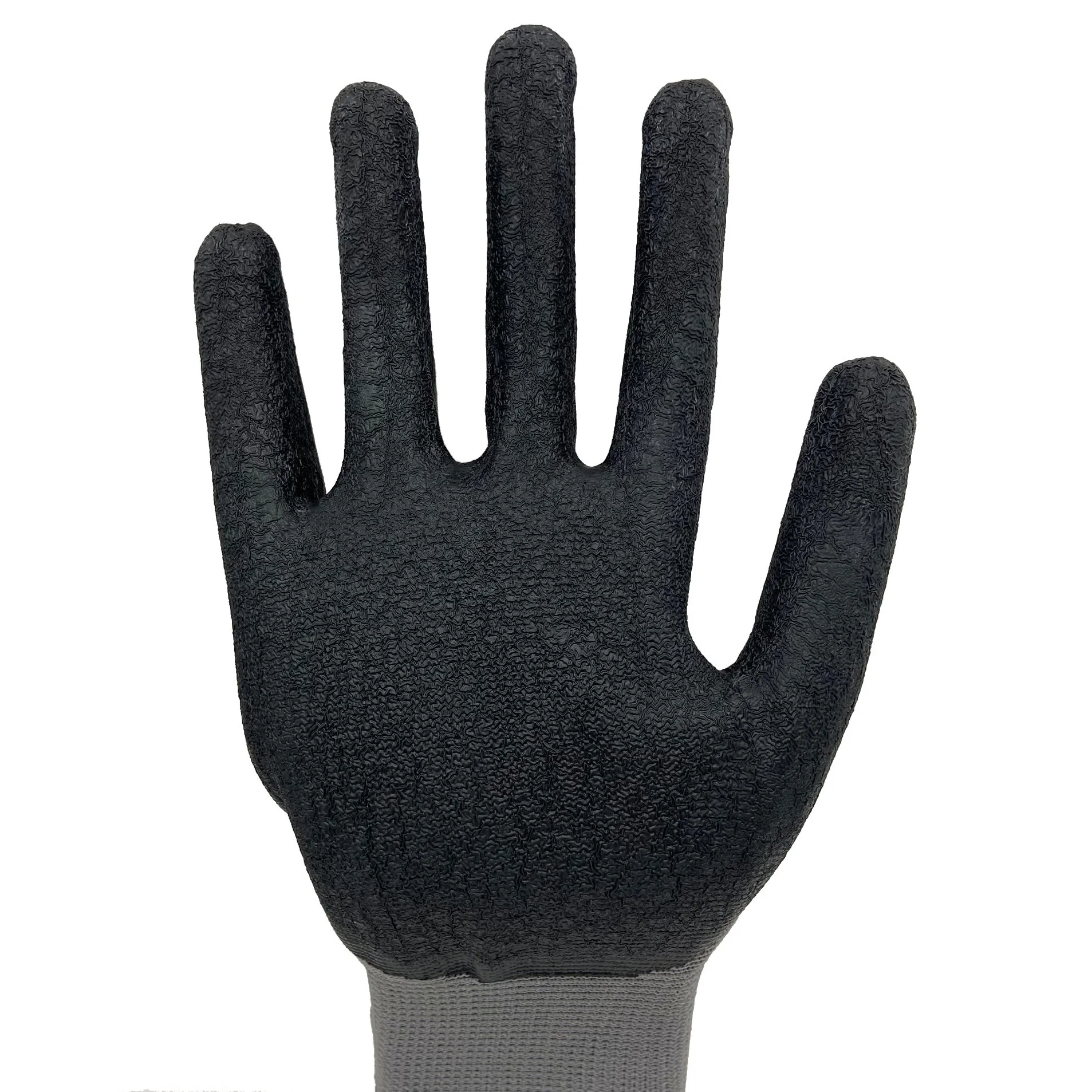 Black Crinkle Pattern Qualified Latex Coated Work Gloves Latex Coated Work Gloves