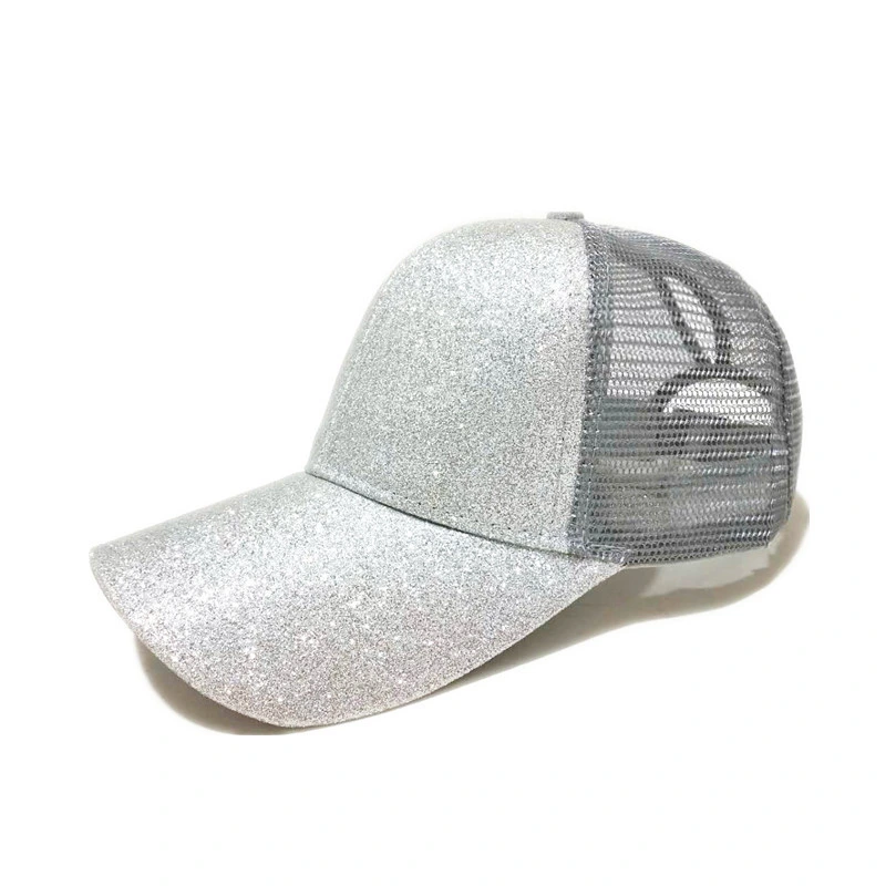 Women's Baseball Cap Ponytail High Buns Trucker Adjustable Snap Back Sequins Mesh Outdoor Sports Cap Esg13182