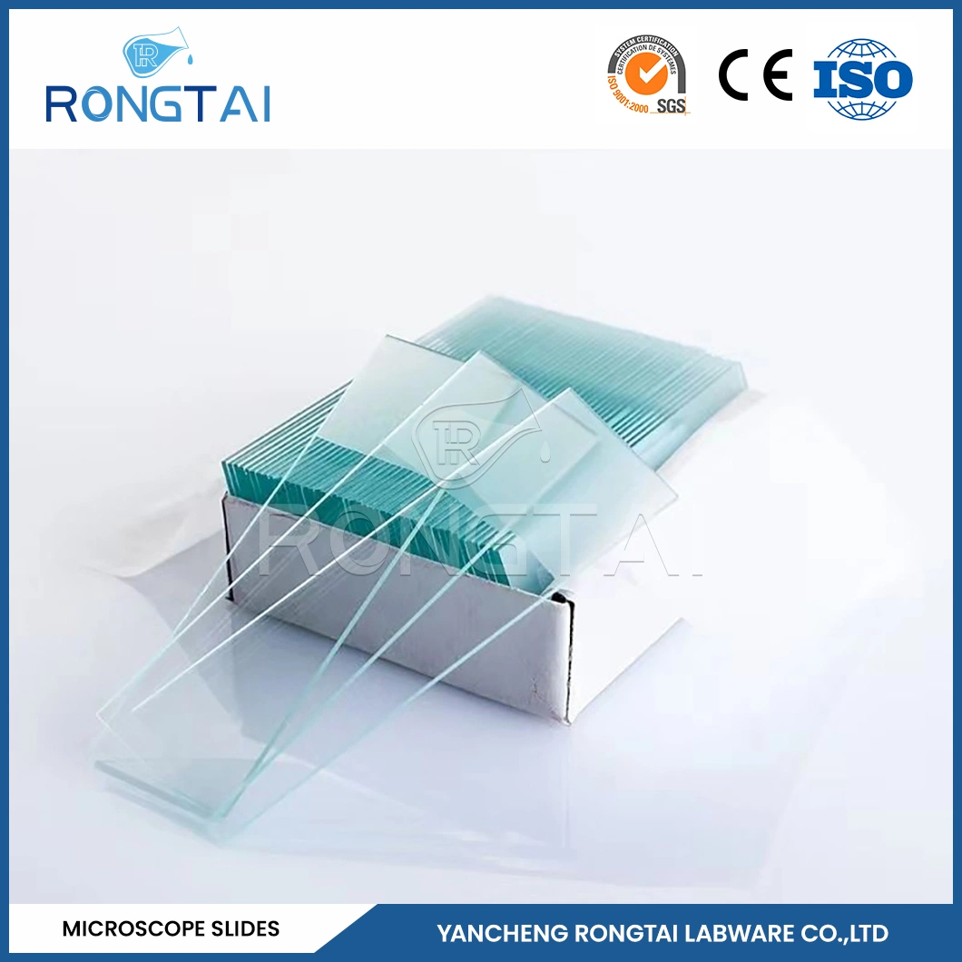 Rongtai portaobjetos de microscopio prefabricados proveedores orina portaobjetos microscópicos China 7101 7102 7105 7107 7109 deslizamiento positivo cargado