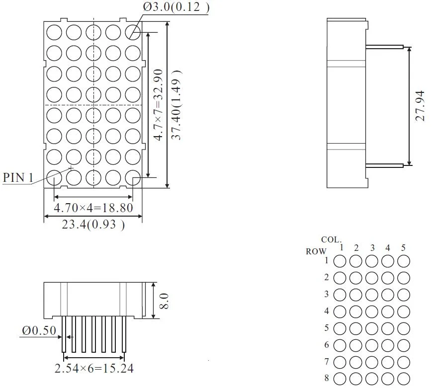 1.4 Inch 5X8 Single Color LED DOT Matrix RoHS Compliant From Expert Manufacturer