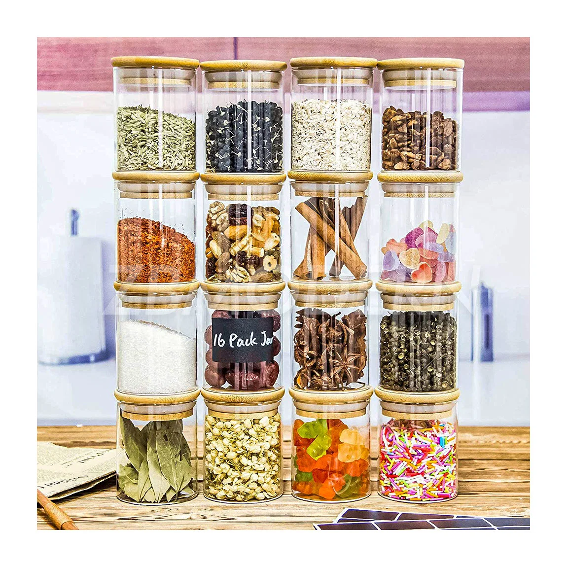 4 Oz Glass Spice Jars with Airtight Bamboo Lids Set Clear Glass Jars Kitchen Canisters for Food Storage