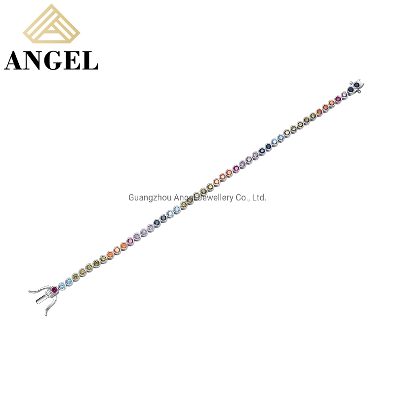 Accessoires en gros Bijoux en argent 925 Arc-en-ciel Cubic Zirconia Pierre précieuse Cristal Pierre Boucle d'oreille pendante élégante Colliers Bijoux fins Bracelets de mode.