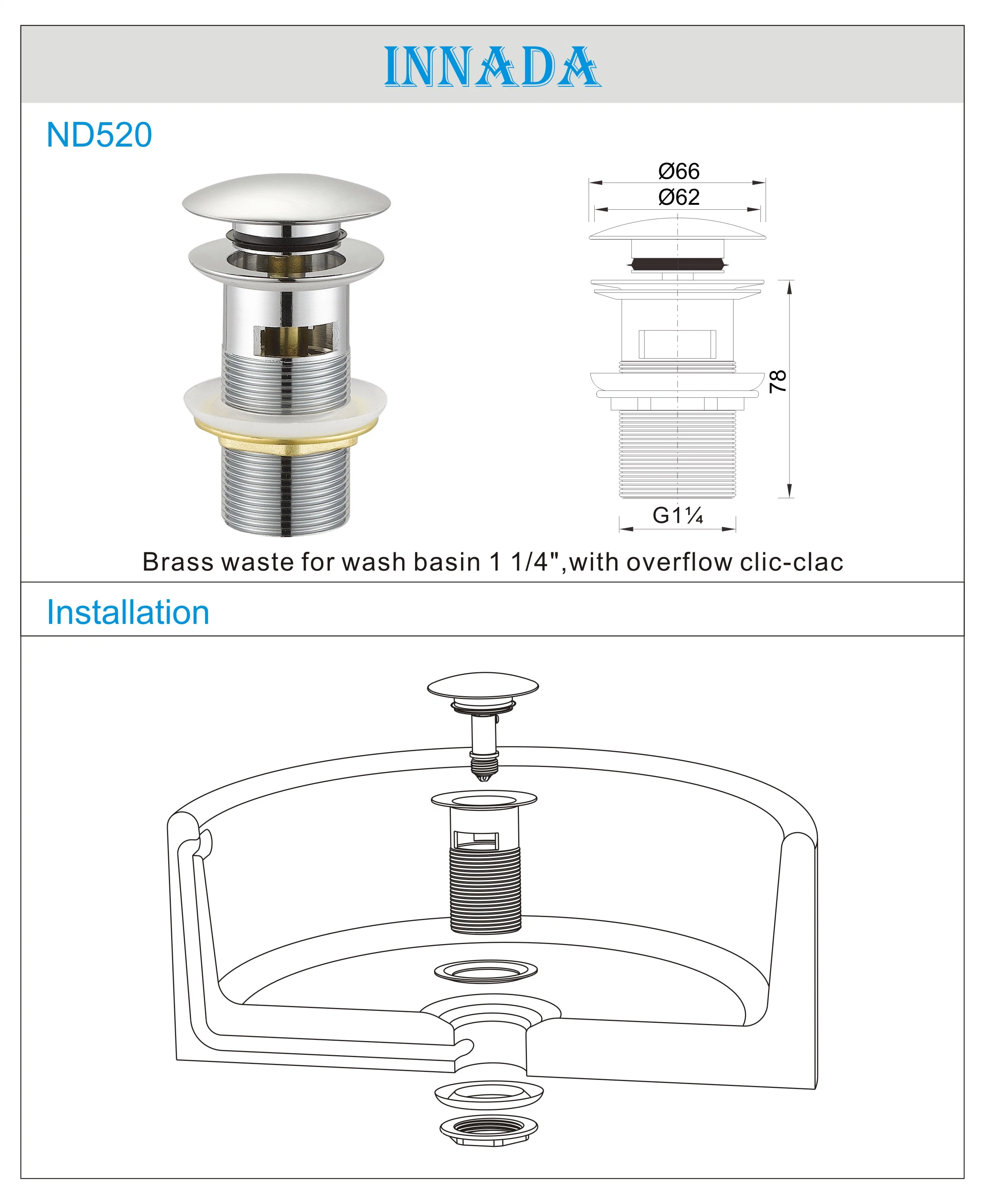 Innada Bathroom Sink Drain 1-1/4" Clic Clac Brass Pop up Waste with Overflow