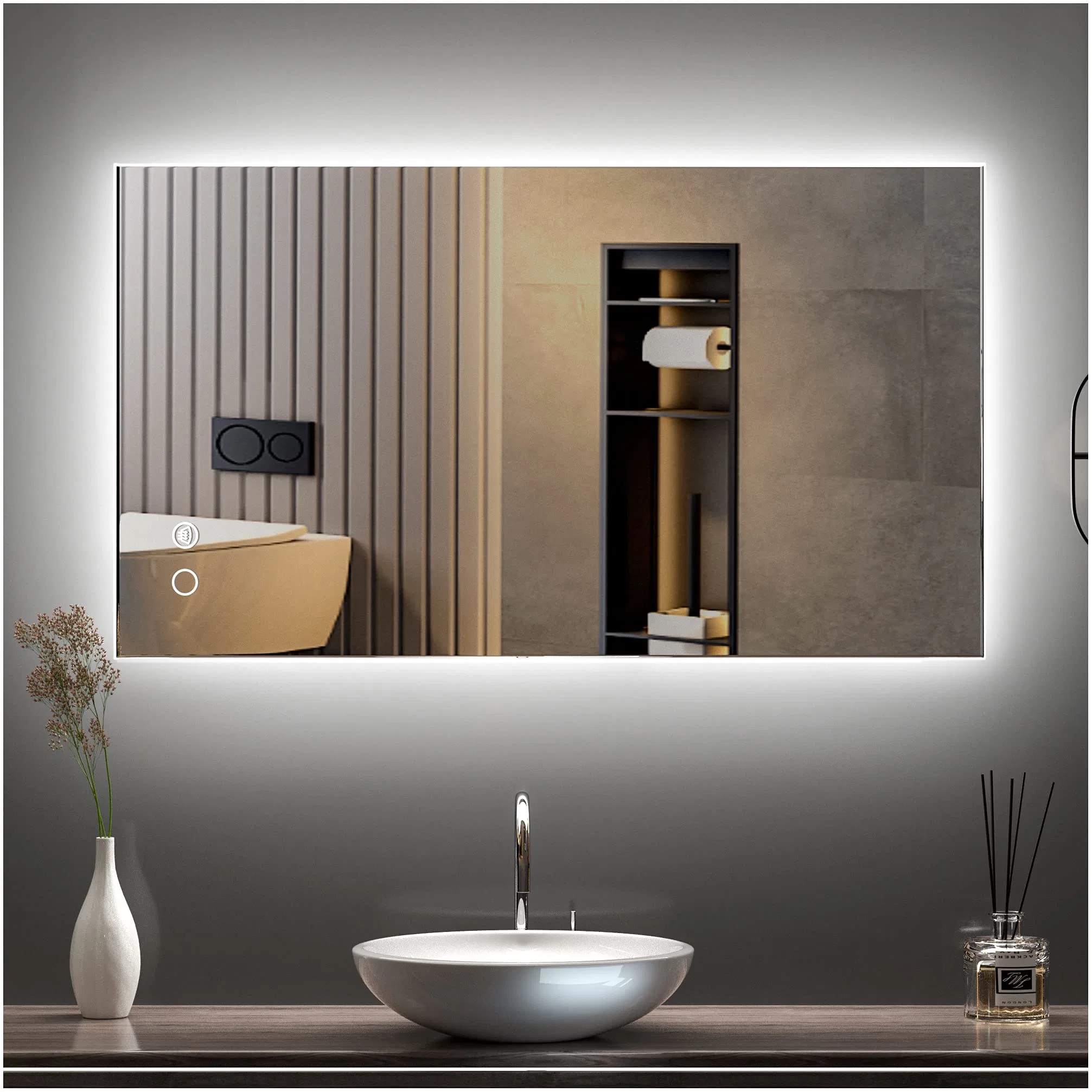 Jinghu Original Factory CE/UL 2023 Hotel LED Bathroom Anti-Fog Touch Switch Lighted Illuminated Backlit Bluetooth Speaker Wall Mirror for Modern Bathroom Furniture