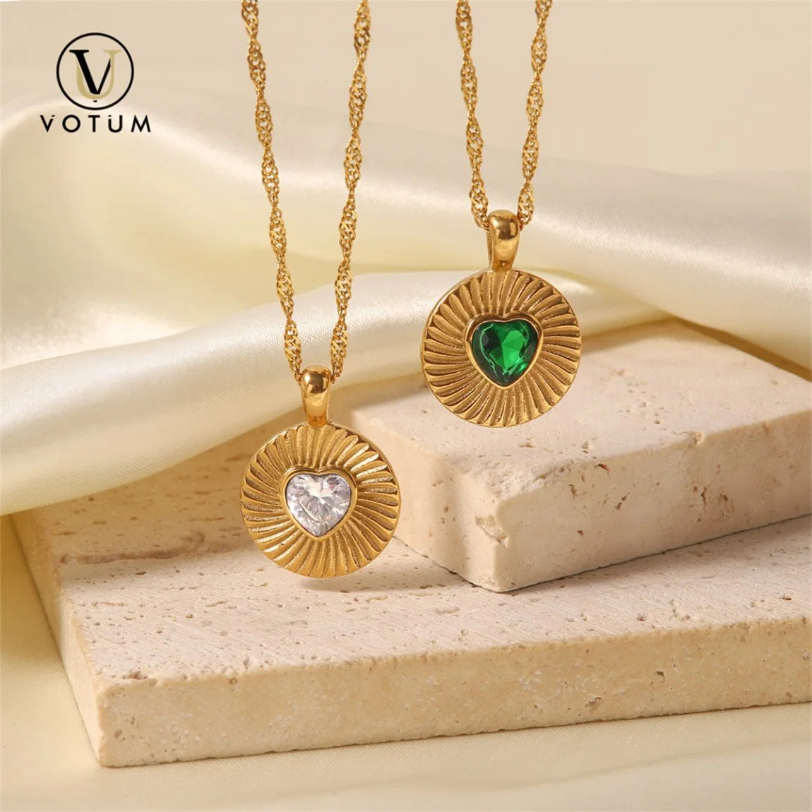 Votum Factory Customize S925 Silver 18K Gold Plated Crystal Heart Shape Necklace Handmade Jewelry