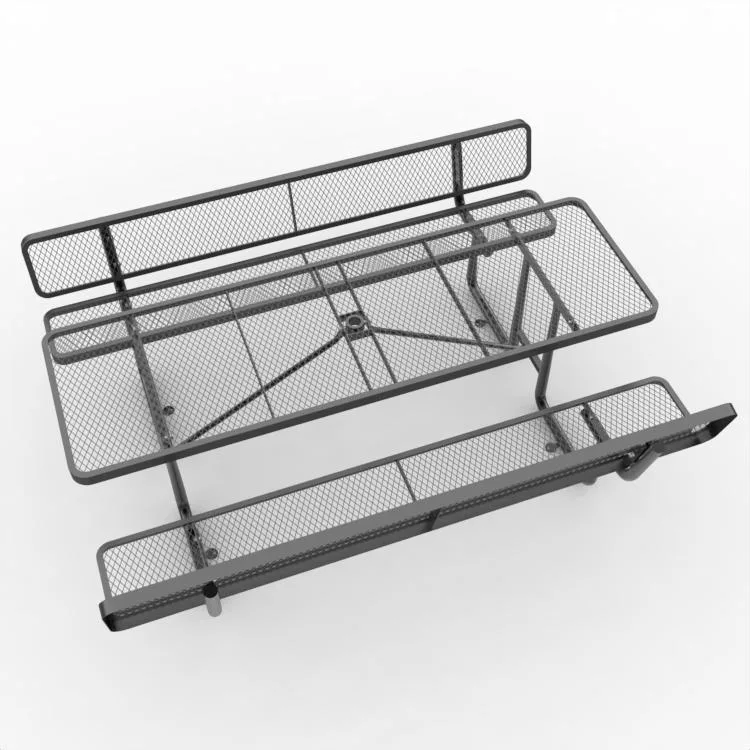 Mesa de piquenique retangular para uso externo OEM 96", mesa de metal para jardim e cadeiras com encosto, metal expandido, preto