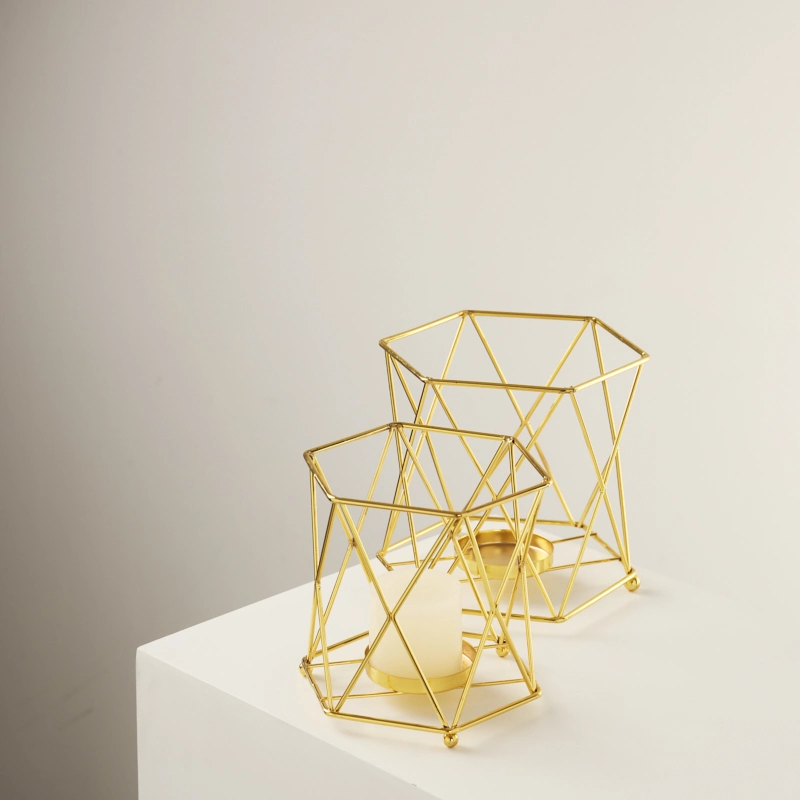 Geometric Gold Wire Candle Holder Votive Candle Holders Cage Candle Holder