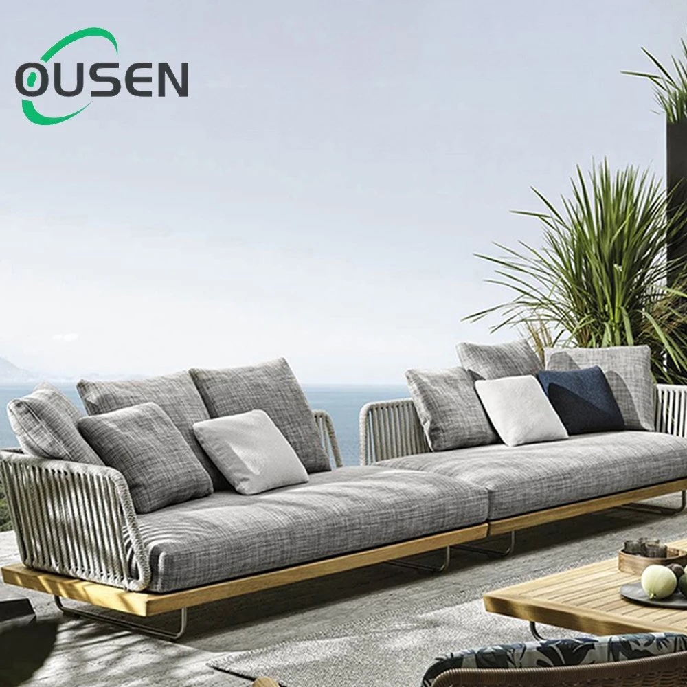 Outdoor Furniture Rattan Garden Furniture Teak Wood Couch Glass Patio Courtyard Lounge Leisure Garden Sofa Sets