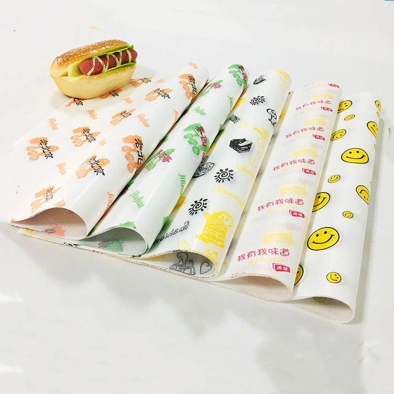 Customized Logo Oil Proof Lunch Pizza Hamburger Fried Chicken Bread Noodle Food Packaging Grease Proof Paper