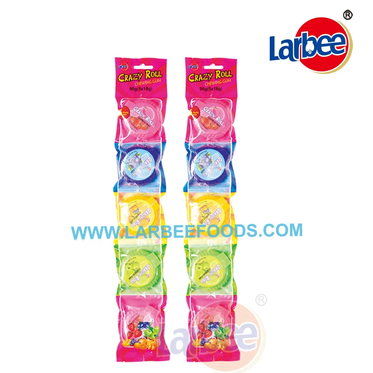 Sabor frutado Bolha Gomas de mascar chiclete Rolo Candy da fábrica Larbee