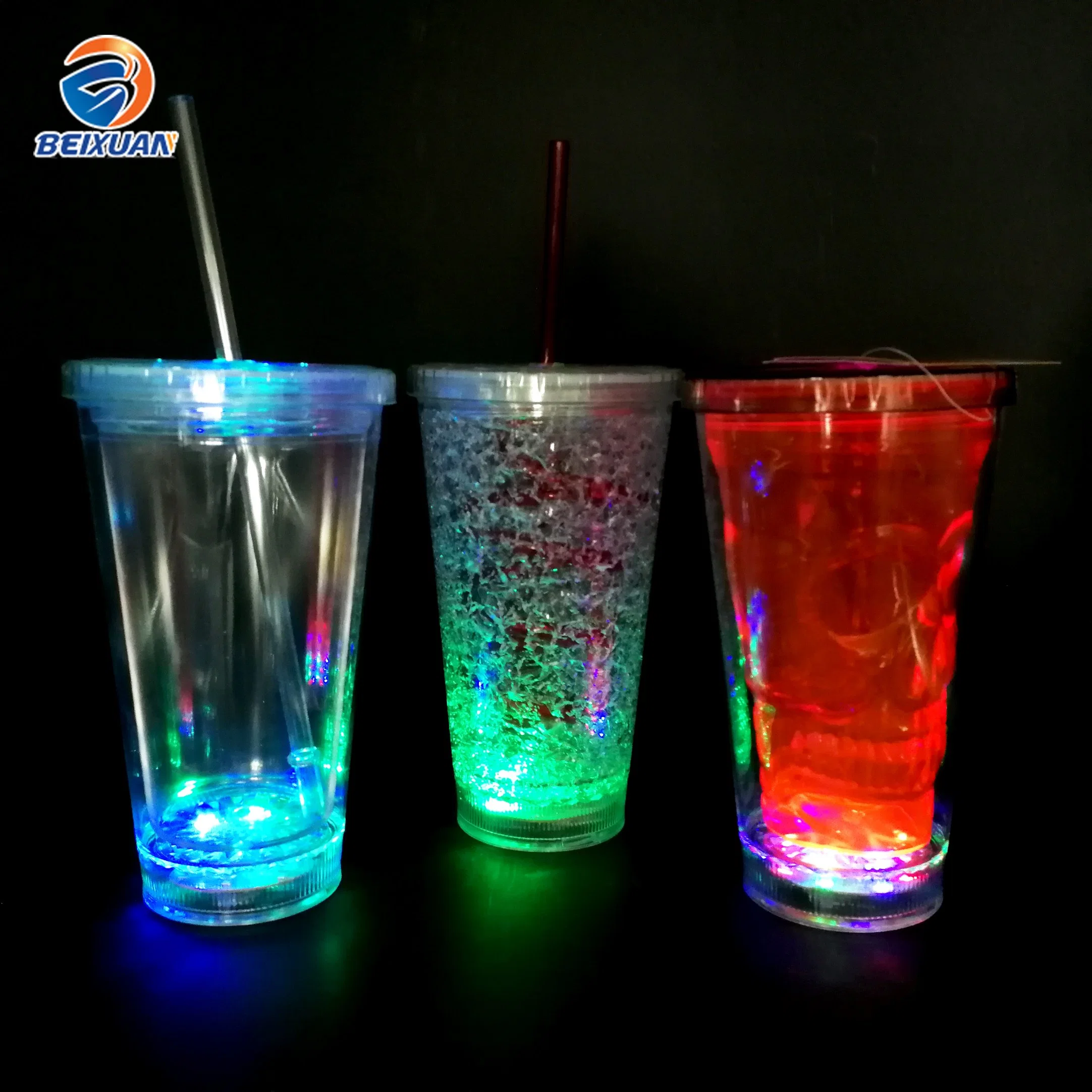 Wholesale/Supplier 16oz Reusable Eco Plastic Double Wall Water Cup with Straw and Lid LED Light