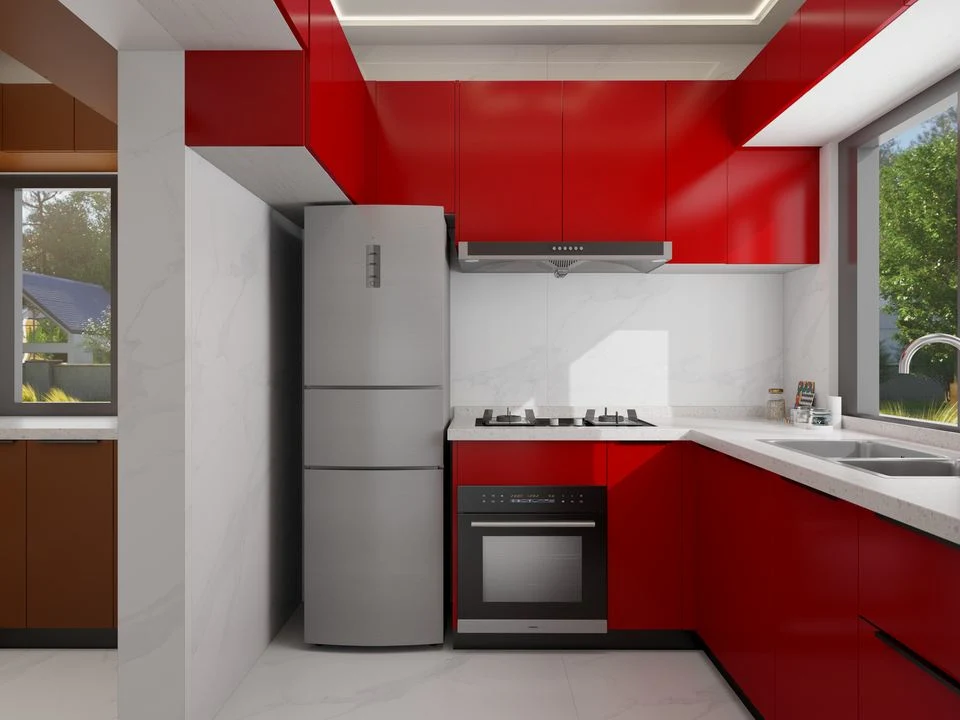 Modern Quality Island UV Red with Sink Ready Made Kitchen Cabinets