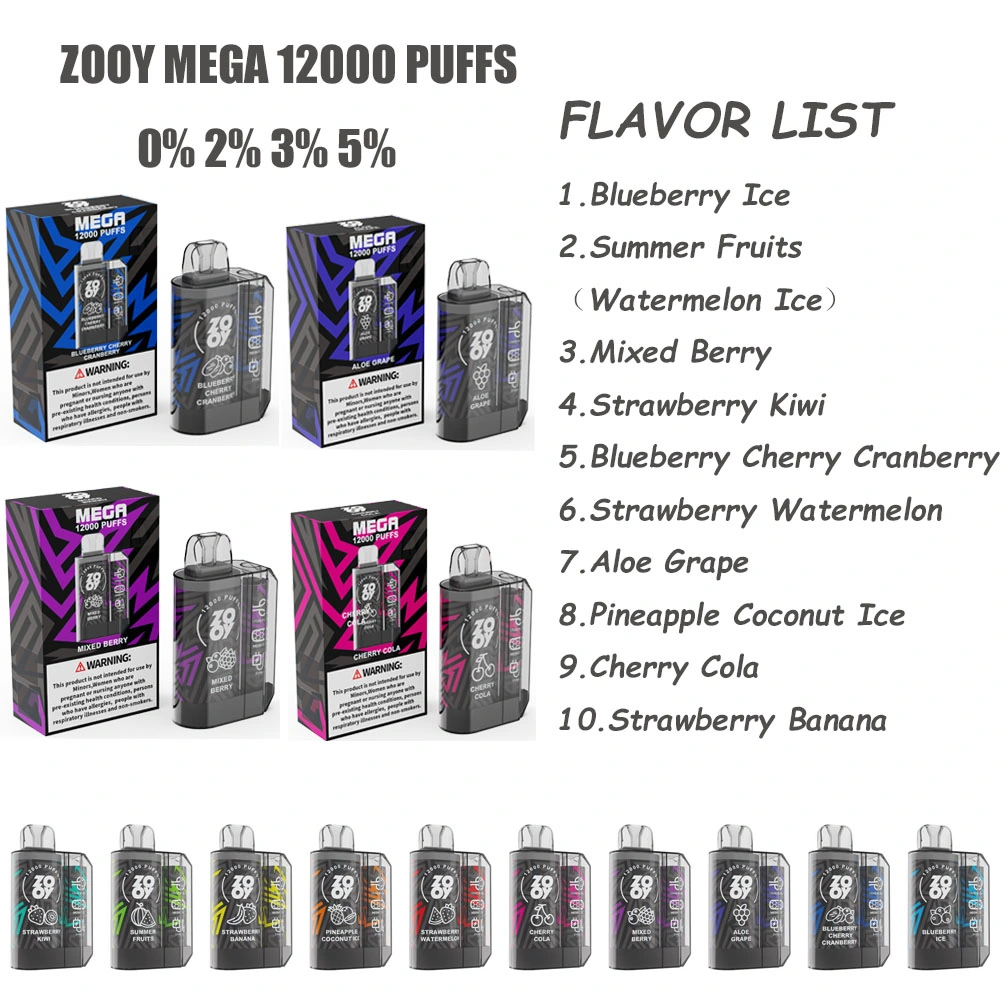 Disposable/Chargeable E Cigarette Zooy Mega 12000 Puffs Disposable/Chargeable Vape Pen Rechargeable Mesh Coil 0% 2% 3% 5% Nic Salt