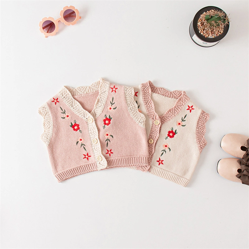 2022 Winter Infant Toddler Baby Girls Cardigan Sweater Vest Vintage Knitted Kids Clothes Wholesale