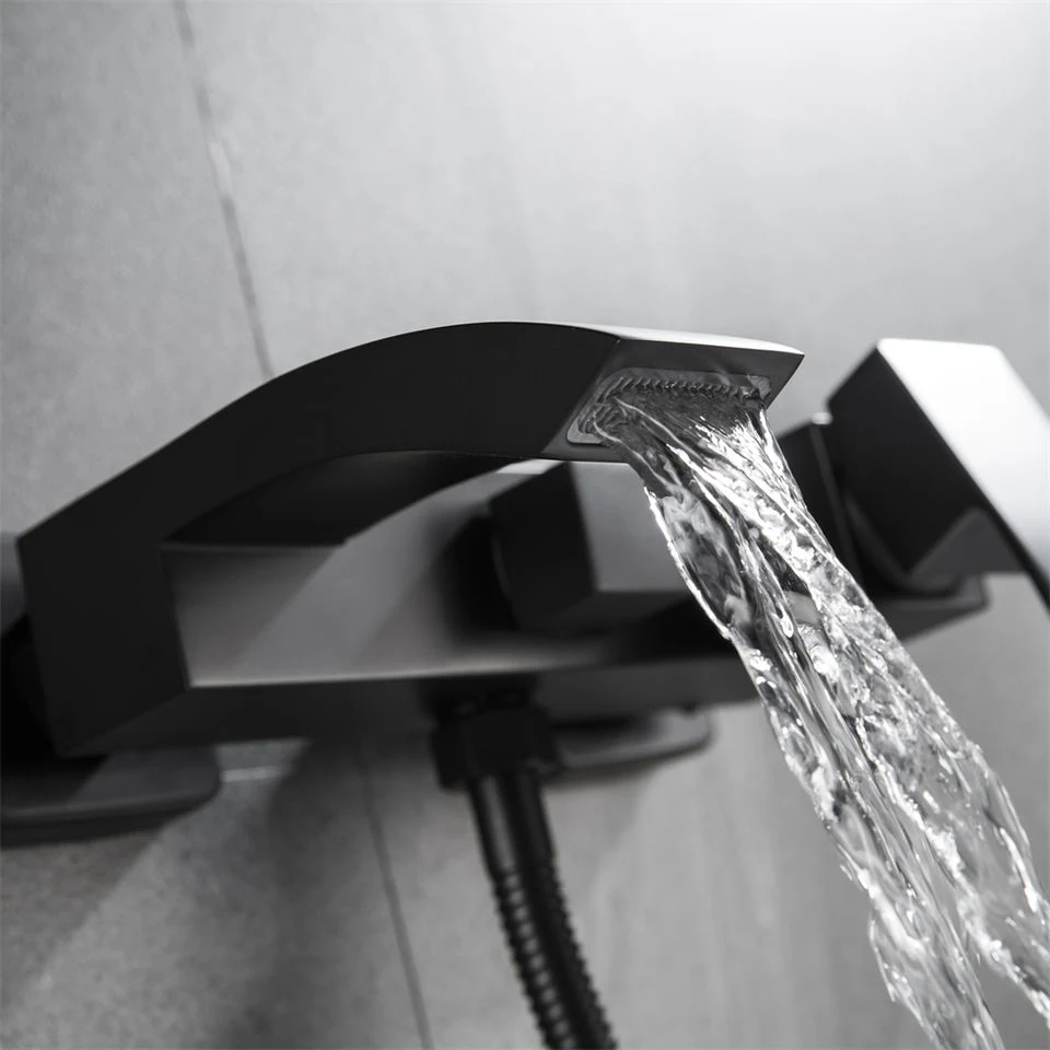 Modern Bathroom Wall Mounted Hot Cold Water Matt Black Finished Brass Bath Shower Mixer Tap