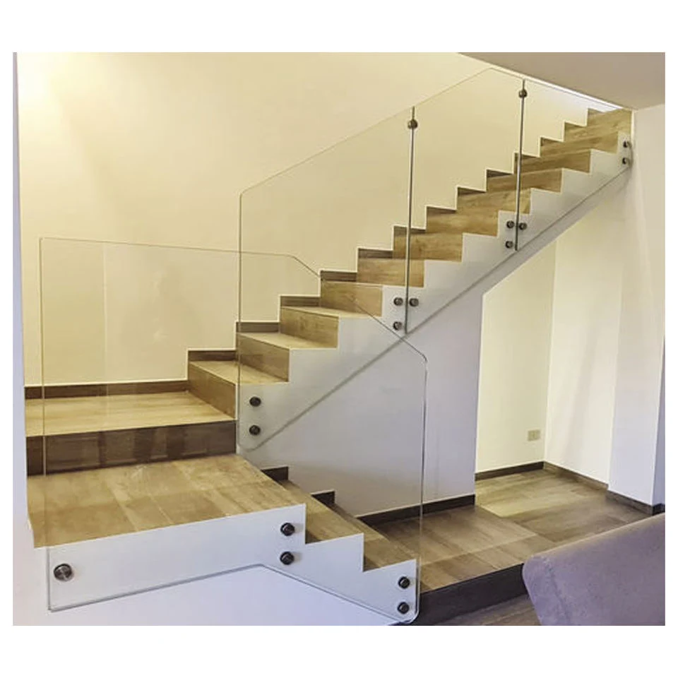 Balcony Stainless Steel Straight Handrails Stairs Glass Railing Glass Balustrade