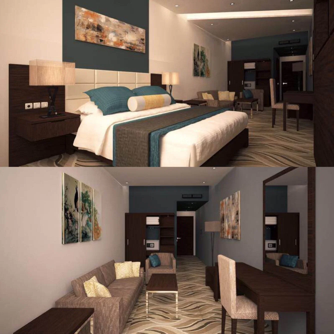 Anpassung 5 Sterne Modernes Design Luxus Holz King-Size-Schlafzimmer Möbel und Villa Apartment Möbel Sets