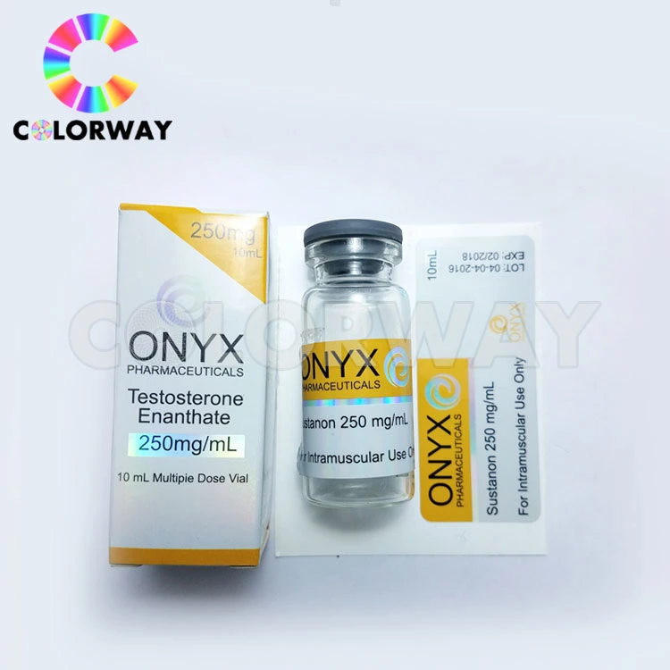 Free Design Gold Silver Hot Foil Embossing UV Steroids 2ml 5ml 30ml 50ml 10ml Hologram Pharmaceutical Medicine Drug Injection Oral Tub Vial bottle Label and Box