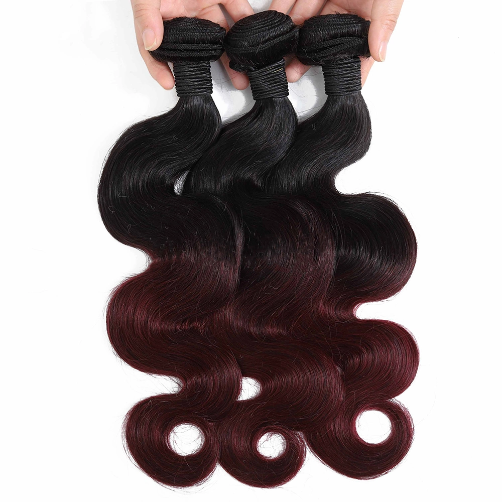 Les cheveux ondulés brésilien Indian T1b Bourgogne 99j Ombre les Extensions de cheveux humains 3 Bundles 10un Brésilien vierge Corps Cheveux vague