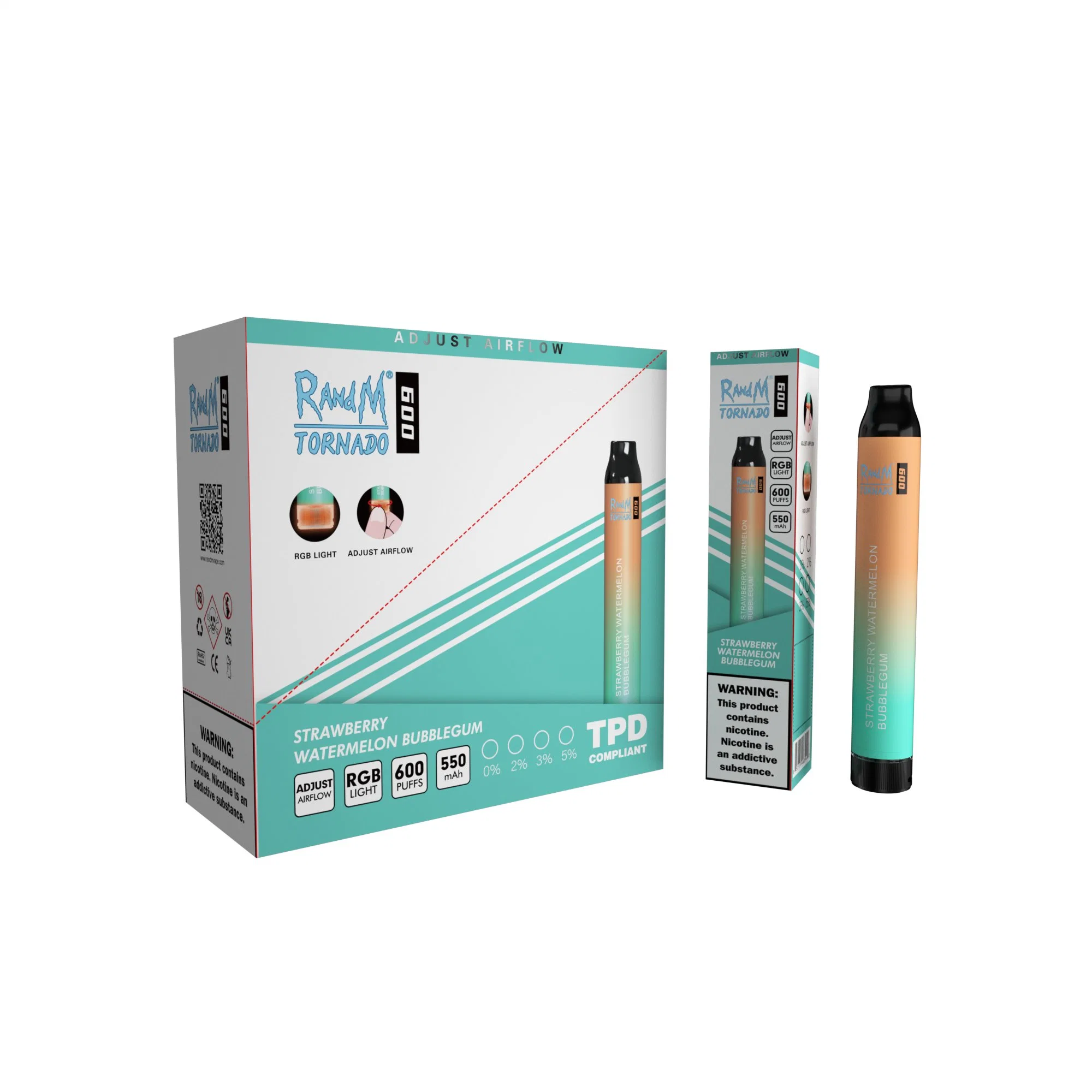 Colorful E Cigarette Tpd RGB Light Randm Tornado 600 Puffs Disposable/Chargeable Vape Pen