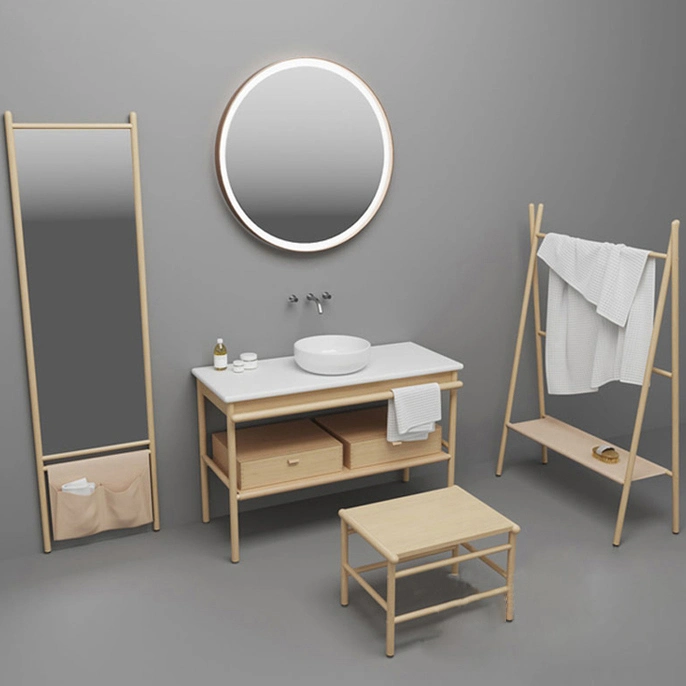 Roble Nordic cuarto de baño de madera maciza de la cuenca del contador de planta de tocador cuarto de baño Set