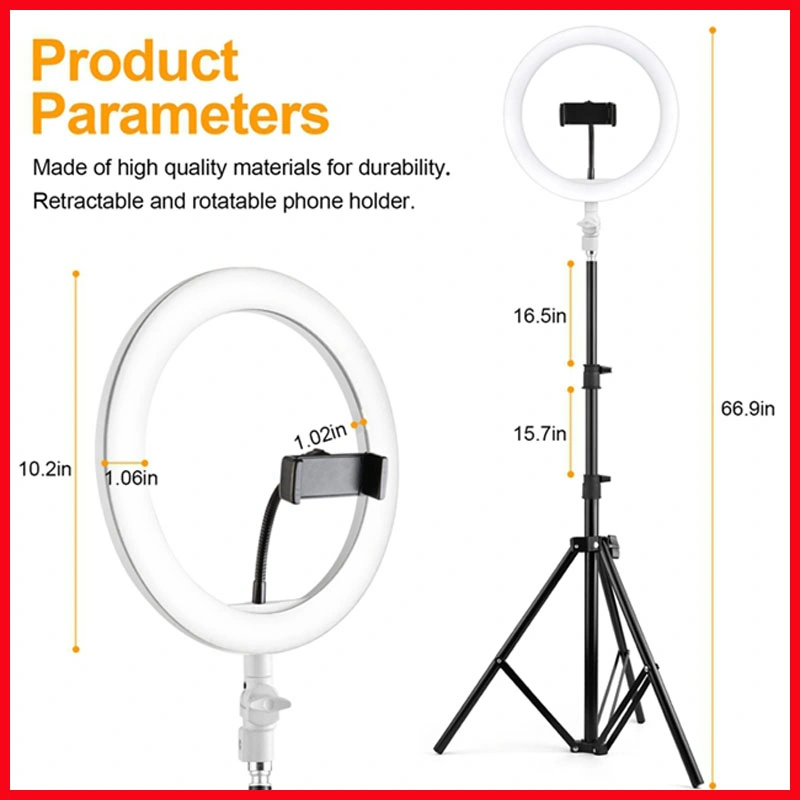 10 Inch Gold Selfie Ring Light with Tripod Stand for Smartphone Flexible Tripod with Blue-Teeth Control Phone Tripod