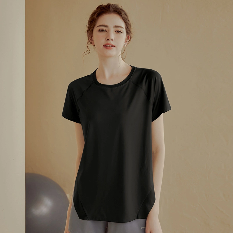 Vêtements de yoga haut de gamme ample pour Femme Sport T-shirt à manches courtes de course à pied Haut de fitness Slim Smock aéré