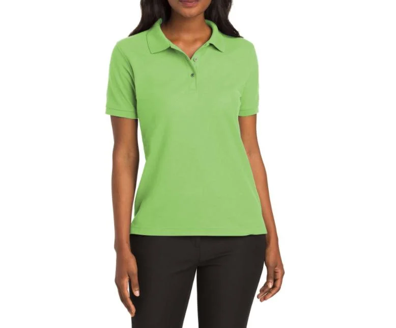 Women Cotton Short Sleeve Plain Golf Ribbing Polo Shirt with Logo Printing