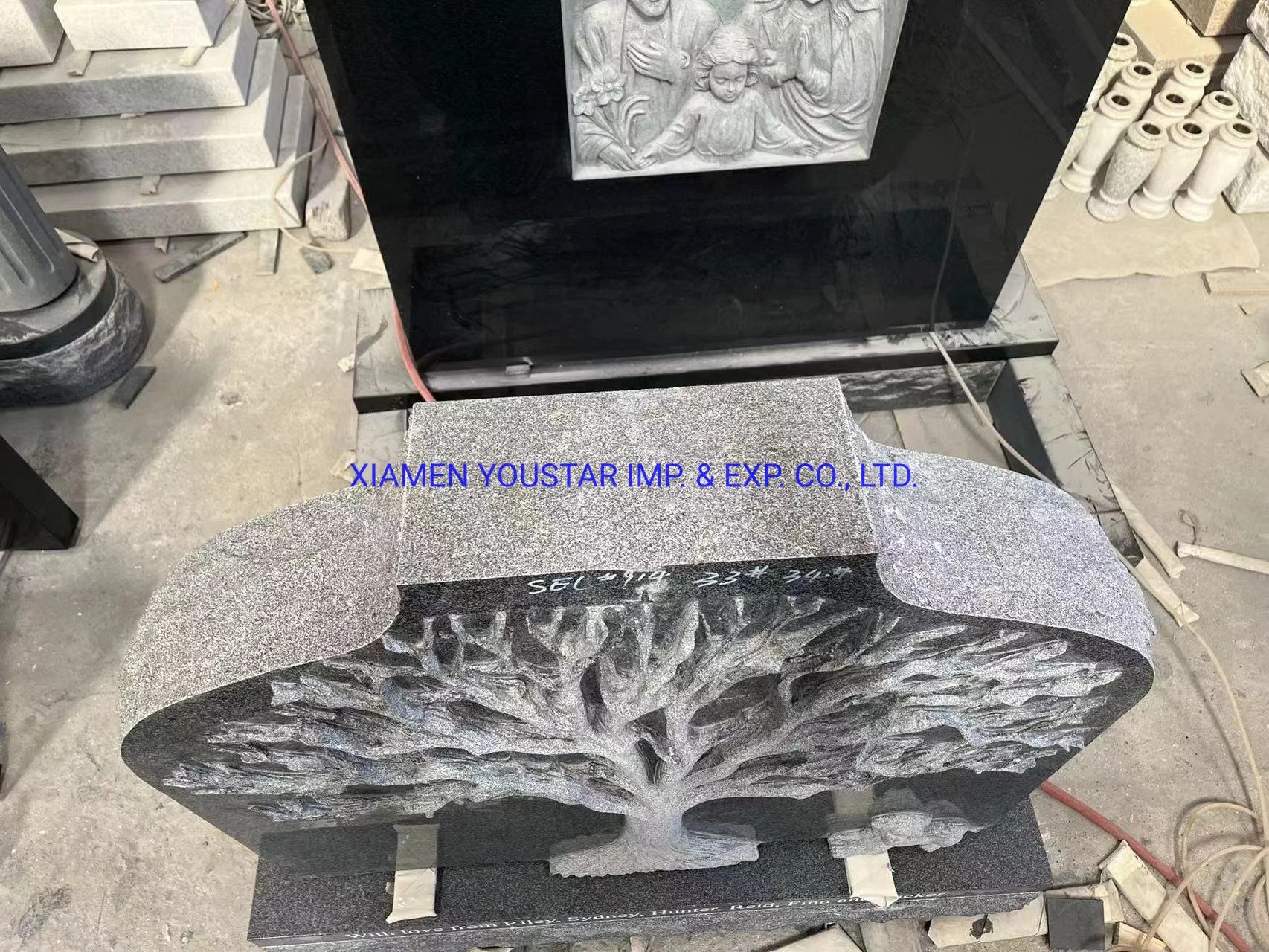 2023 granito cinza com Novo Design Design Árvore Tombstone