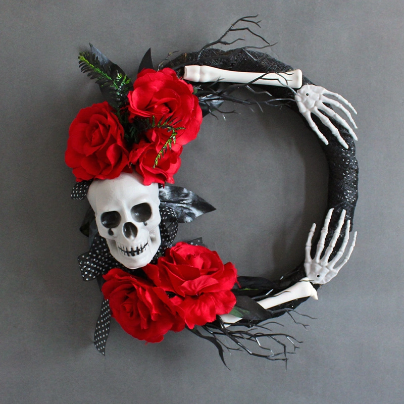 Scary Item Skull Red Rose Ghost Hand Wreath for Halloween Party Gift