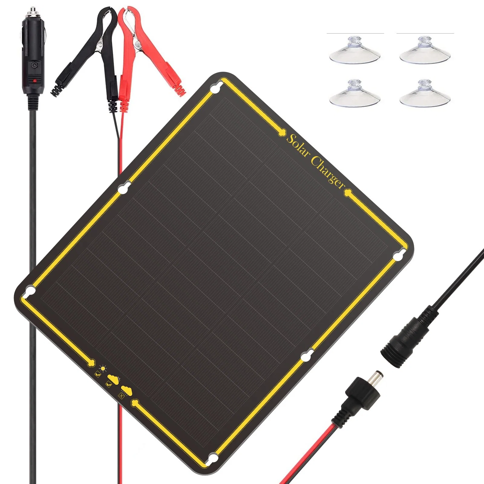 Carregador portátil de bateria solar de 15 W 12 V e manutenção com isqueiro Ficha do isqueiro e pinça de crocodilo