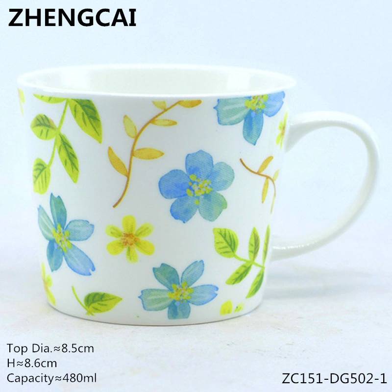 Bone China Ceramic Coffee & Tea Mug with Flower Design for Promotional Gifts, Daily Used