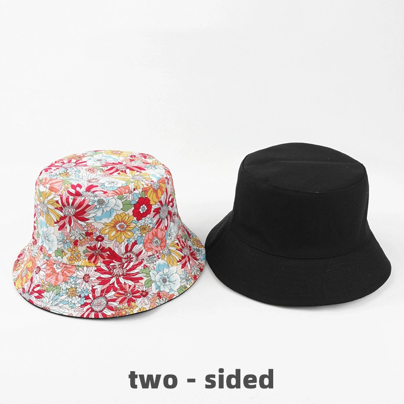 Chapeau seau tissé à imprimé floral en poly coton à double couche pour femme.